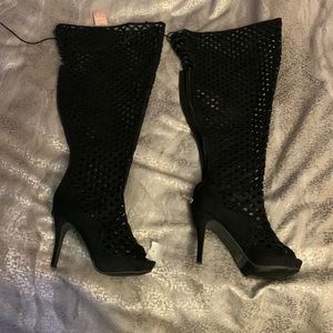 Open toed, wide calf, knee high boots